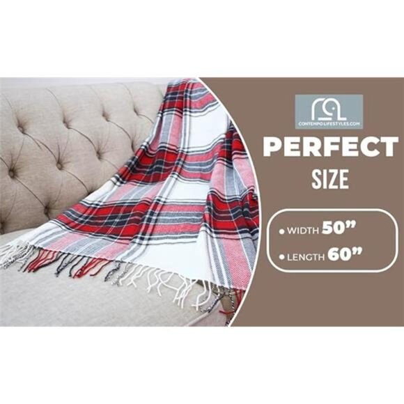 Plaid Throw Blanket Lightweight Soft Decorative Couch Blanket Indoor Outdoor - Picture 6 of 7